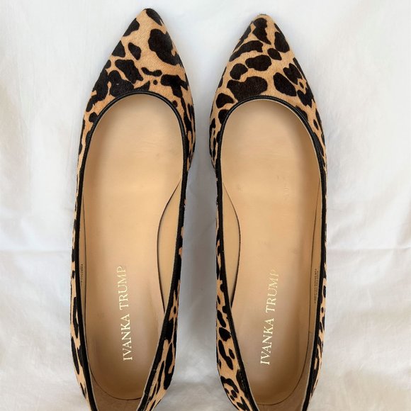 Ivanka Trump Cheetah Print Calf Hair Pointed Toe Flats - Picture 1 of 11